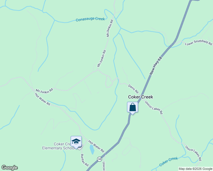 map of restaurants, bars, coffee shops, grocery stores, and more near 205 Davis Road in Tellico Plains