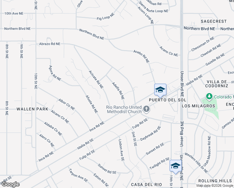 map of restaurants, bars, coffee shops, grocery stores, and more near 421 3rd Street Northeast in Rio Rancho