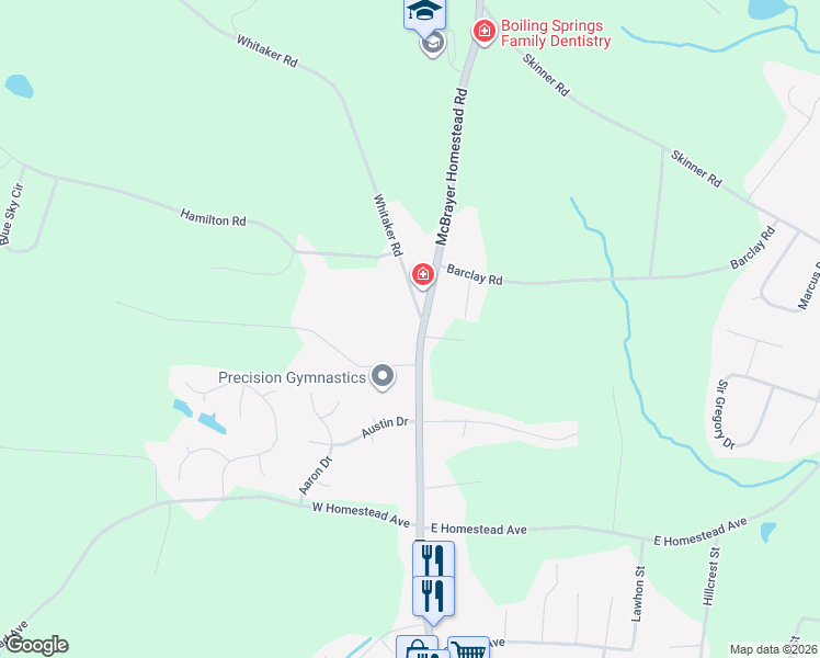 map of restaurants, bars, coffee shops, grocery stores, and more near 719 McBrayer Homestead Road in Shelby