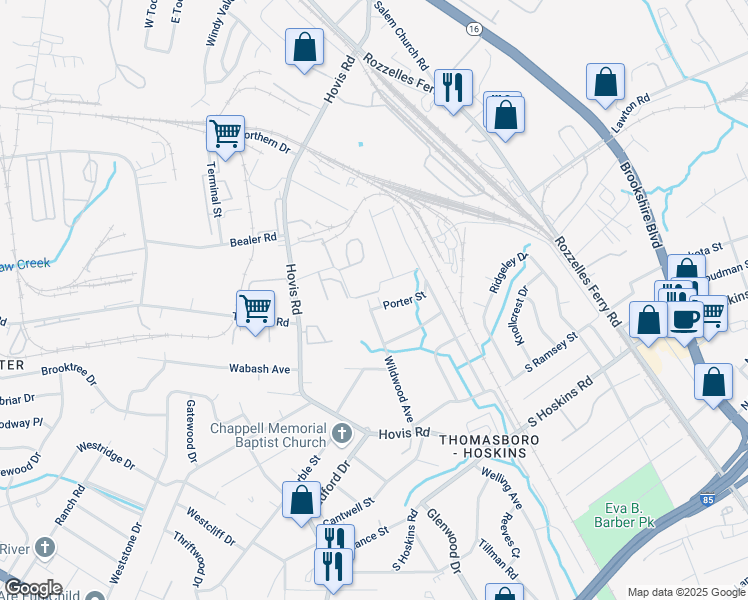 map of restaurants, bars, coffee shops, grocery stores, and more near 4722 Wildwood Avenue in Charlotte