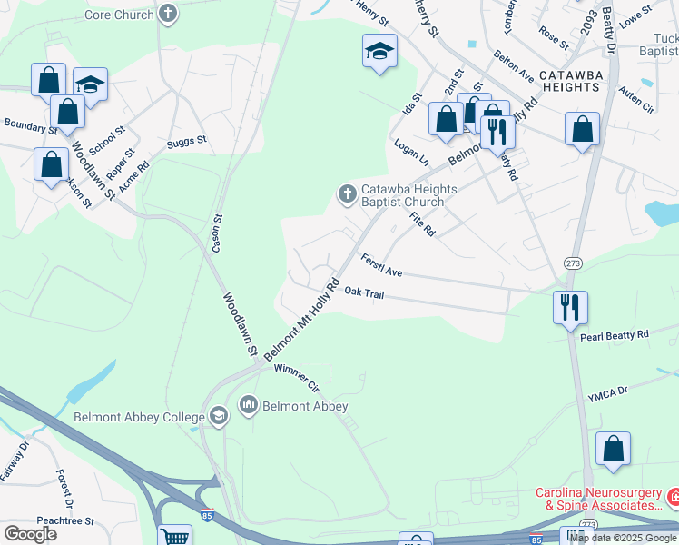 map of restaurants, bars, coffee shops, grocery stores, and more near 97 Oak Trail in Belmont
