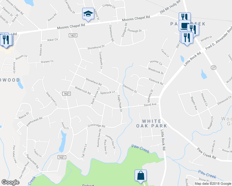 map of restaurants, bars, coffee shops, grocery stores, and more near 6243 Eagle Peak Drive in Charlotte