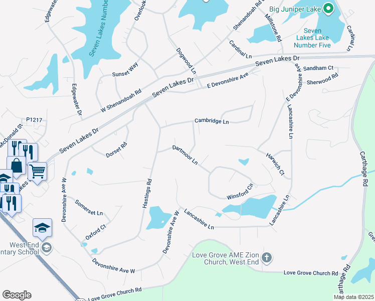 map of restaurants, bars, coffee shops, grocery stores, and more near 113 Dartmoor Lane in West End
