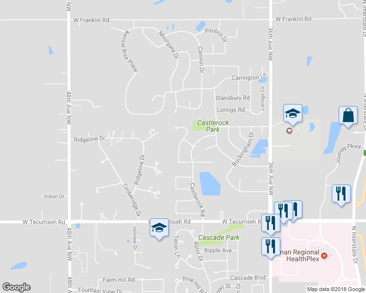 map of restaurants, bars, coffee shops, grocery stores, and more near 4049 Nicole Place in Norman