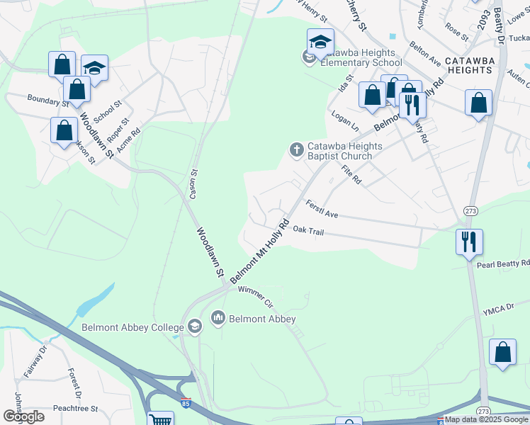 map of restaurants, bars, coffee shops, grocery stores, and more near 199 Belmont Mt Holly Rd in Belmont
