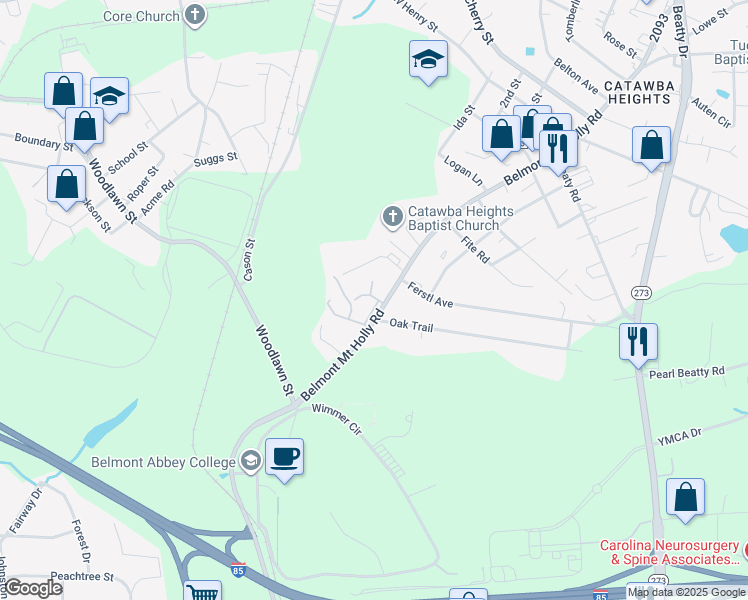 map of restaurants, bars, coffee shops, grocery stores, and more near 105 Maple Circle in Belmont
