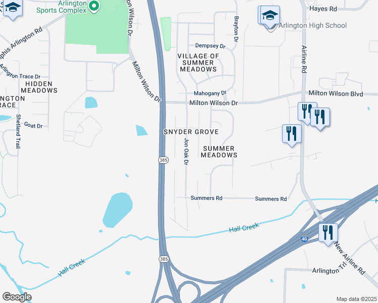 map of restaurants, bars, coffee shops, grocery stores, and more near 5176 Jon Oak Drive in Arlington