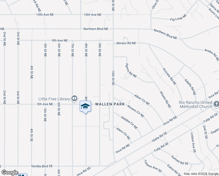 map of restaurants, bars, coffee shops, grocery stores, and more near 521 10th Street Northeast in Rio Rancho