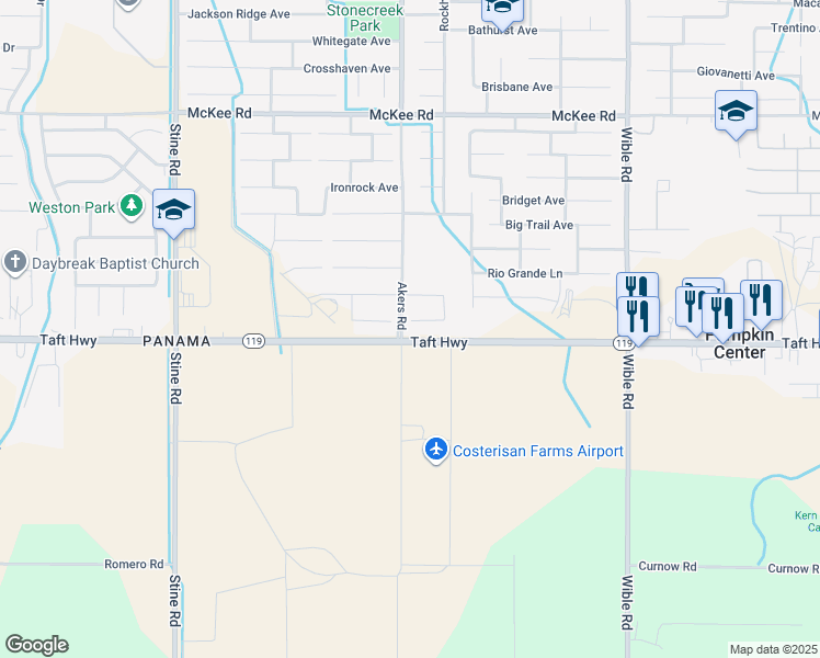 map of restaurants, bars, coffee shops, grocery stores, and more near 4030 Smoky Rock Court in Bakersfield