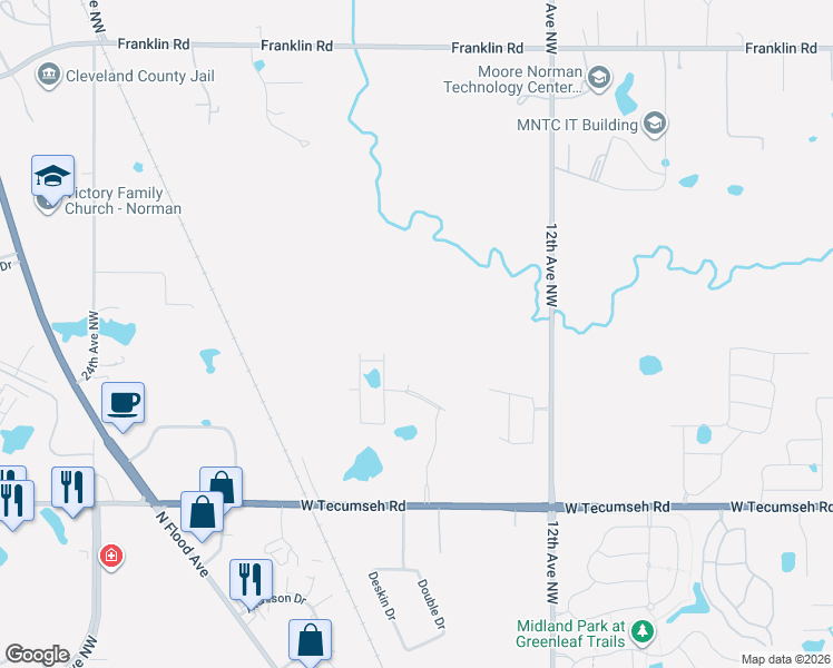 map of restaurants, bars, coffee shops, grocery stores, and more near 4101 12th Avenue Northwest in Norman
