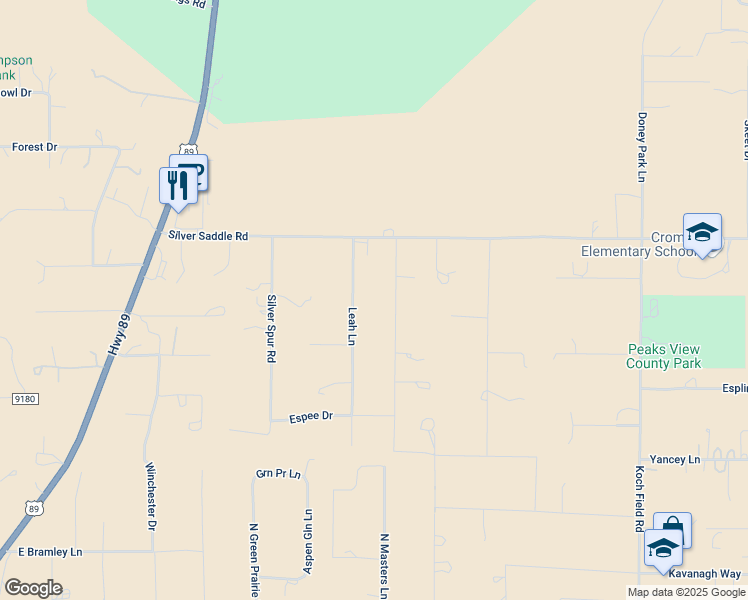 map of restaurants, bars, coffee shops, grocery stores, and more near 8850 Silver Valley Road in Flagstaff