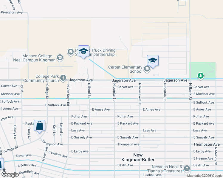 map of restaurants, bars, coffee shops, grocery stores, and more near 4975-4999 North Lomita Street in Kingman