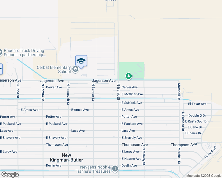 map of restaurants, bars, coffee shops, grocery stores, and more near 2950 Carver Avenue in Kingman