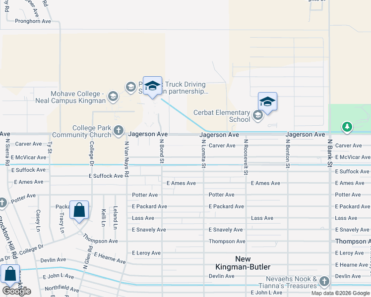 map of restaurants, bars, coffee shops, grocery stores, and more near 2330 Carver Avenue in Kingman