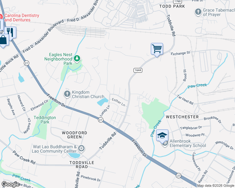 map of restaurants, bars, coffee shops, grocery stores, and more near 1132 Hannah Rae Court in Charlotte