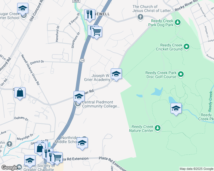 map of restaurants, bars, coffee shops, grocery stores, and more near 8209 Grier Road in Charlotte