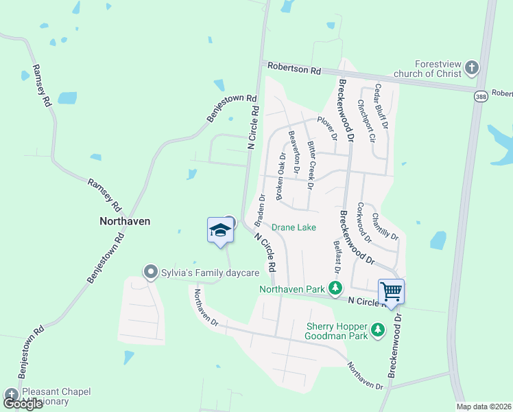 map of restaurants, bars, coffee shops, grocery stores, and more near 5205 Braden Drive in Memphis