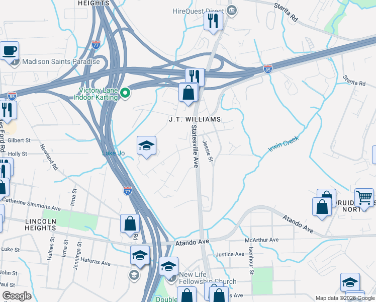map of restaurants, bars, coffee shops, grocery stores, and more near in Charlotte