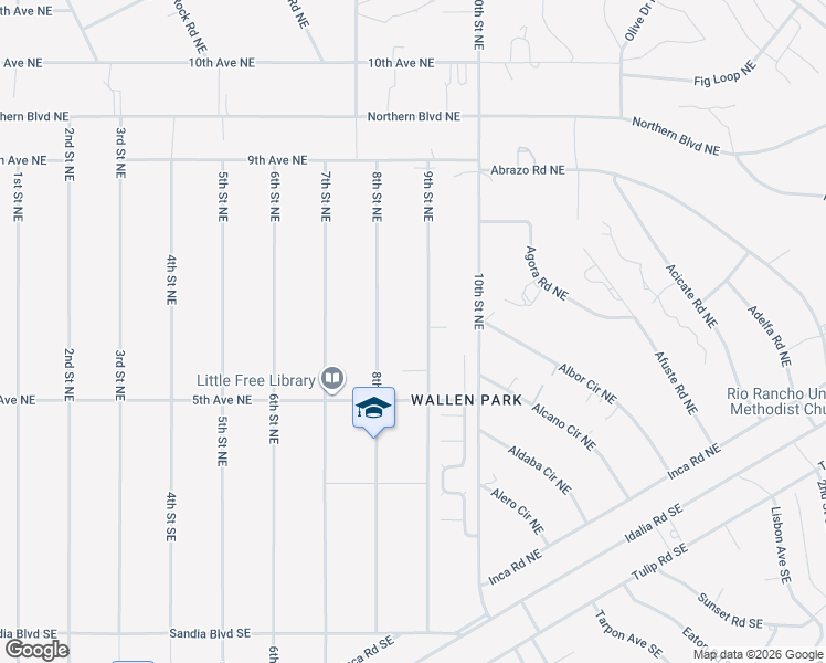 map of restaurants, bars, coffee shops, grocery stores, and more near 521 9th Street Northeast in Rio Rancho