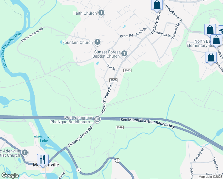 map of restaurants, bars, coffee shops, grocery stores, and more near 112 Timothy Court in Gastonia