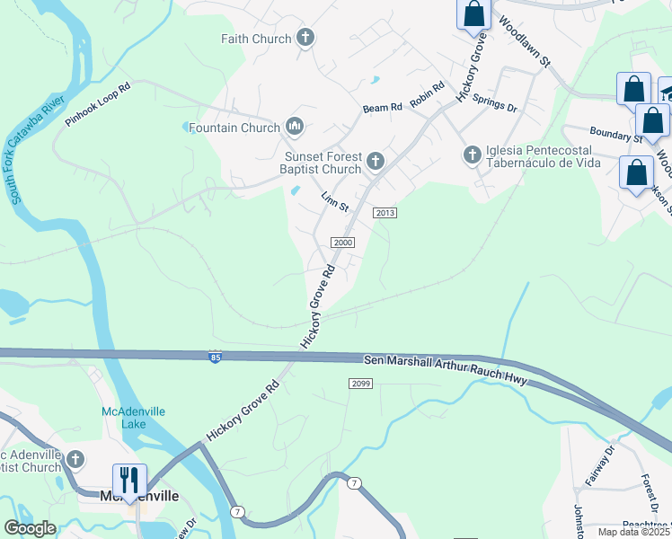 map of restaurants, bars, coffee shops, grocery stores, and more near 100 Pepper Lane in Gastonia