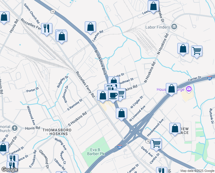 map of restaurants, bars, coffee shops, grocery stores, and more near 118 North Dakota Street in Charlotte