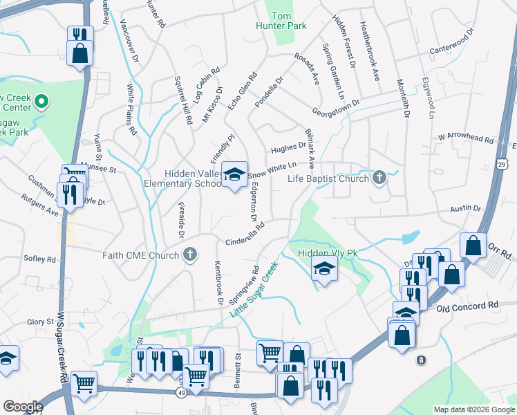 map of restaurants, bars, coffee shops, grocery stores, and more near 731 Pondella Drive in Charlotte
