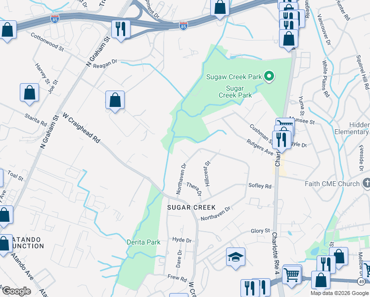 map of restaurants, bars, coffee shops, grocery stores, and more near in Charlotte
