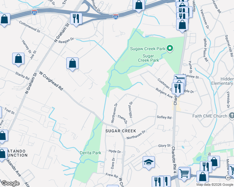 map of restaurants, bars, coffee shops, grocery stores, and more near in Charlotte