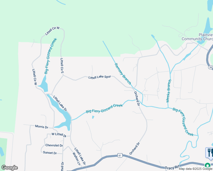 map of restaurants, bars, coffee shops, grocery stores, and more near 398 Littell Lake Spur in Tracy City