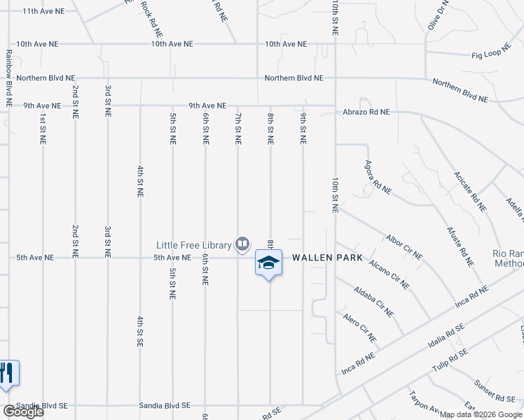 map of restaurants, bars, coffee shops, grocery stores, and more near 520 7th Street Northeast in Rio Rancho