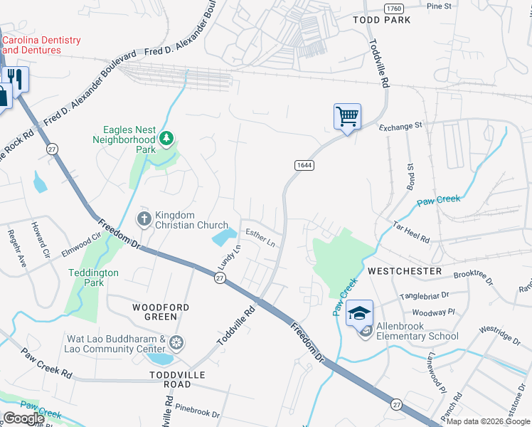 map of restaurants, bars, coffee shops, grocery stores, and more near in Charlotte