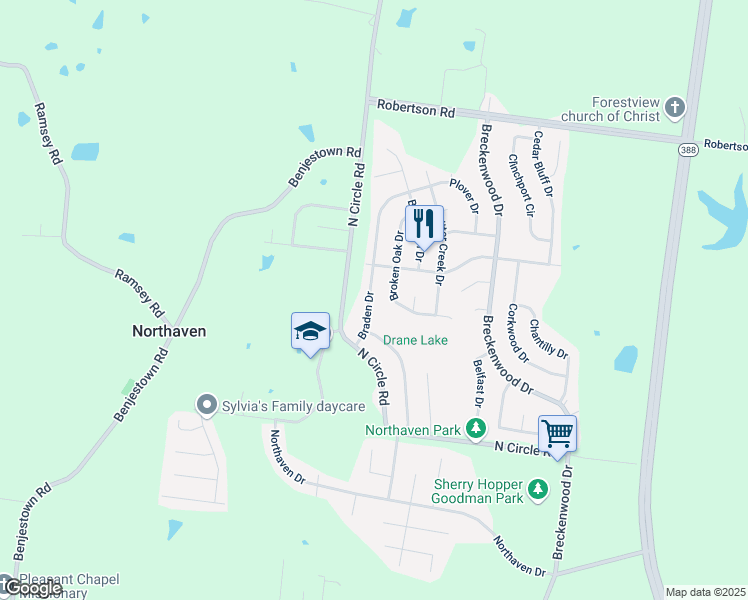 map of restaurants, bars, coffee shops, grocery stores, and more near 5198 Braden Drive in Memphis