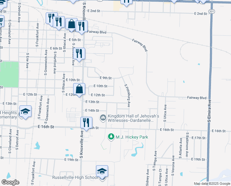 map of restaurants, bars, coffee shops, grocery stores, and more near 1519 East 11th Cove in Russellville