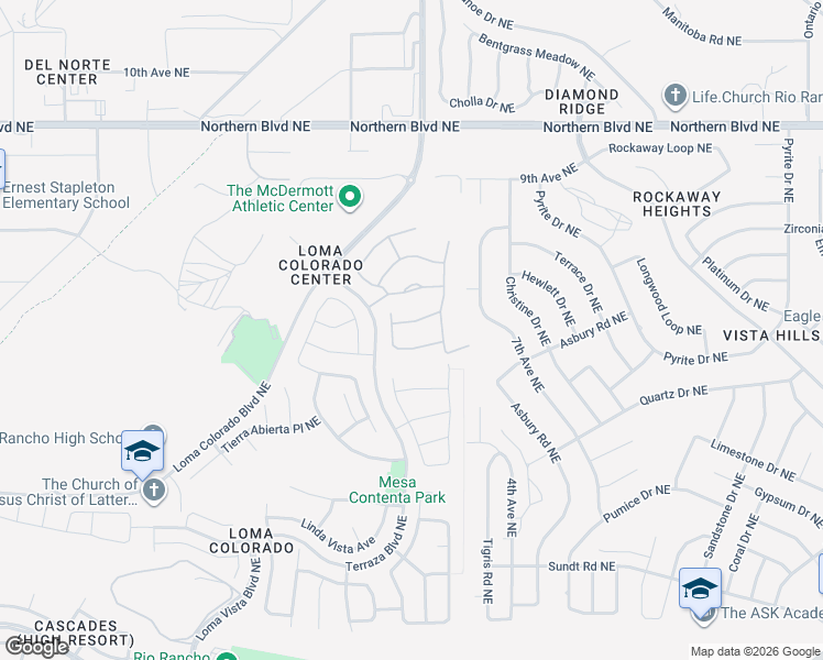 map of restaurants, bars, coffee shops, grocery stores, and more near 4015 Plaza Colina Lane Northeast in Rio Rancho