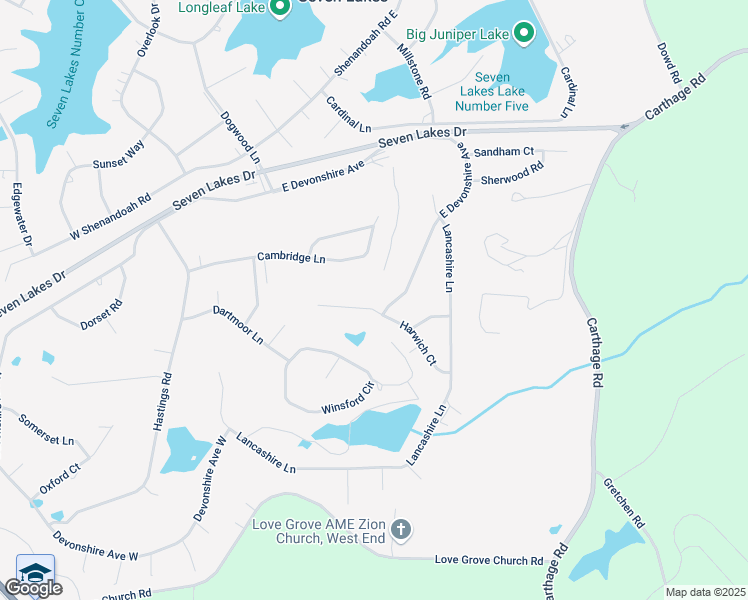 map of restaurants, bars, coffee shops, grocery stores, and more near 114 Harwich Court in Seven Lakes