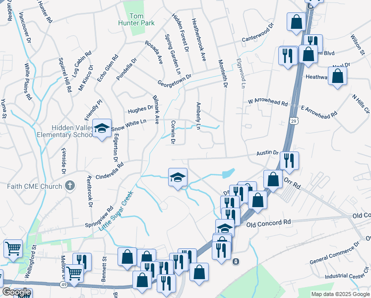 map of restaurants, bars, coffee shops, grocery stores, and more near 722 Dobson Drive in Charlotte