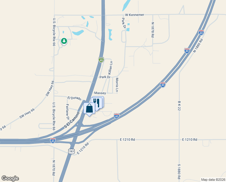 map of restaurants, bars, coffee shops, grocery stores, and more near 2111 Morris Lane in Sayre