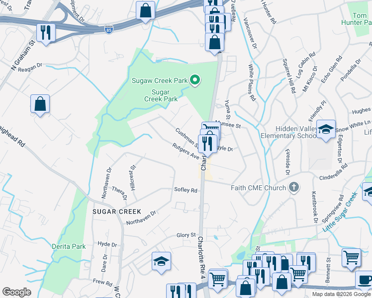 map of restaurants, bars, coffee shops, grocery stores, and more near in Charlotte