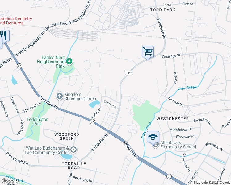 map of restaurants, bars, coffee shops, grocery stores, and more near in Charlotte