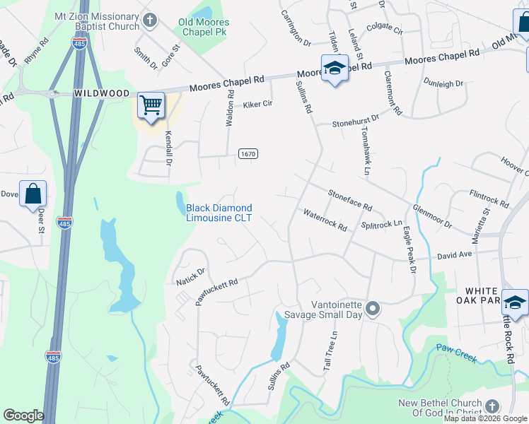 map of restaurants, bars, coffee shops, grocery stores, and more near 7324 Waldon Park Lane in Charlotte