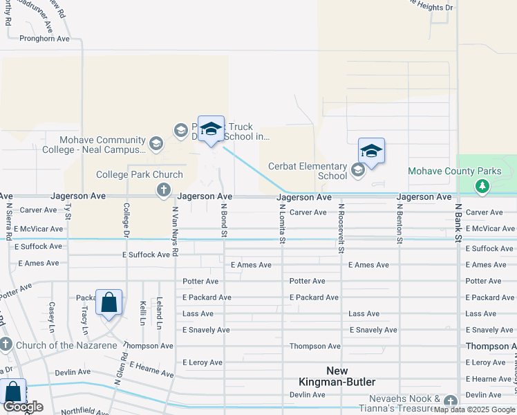 map of restaurants, bars, coffee shops, grocery stores, and more near 2335 Carver Avenue in Kingman