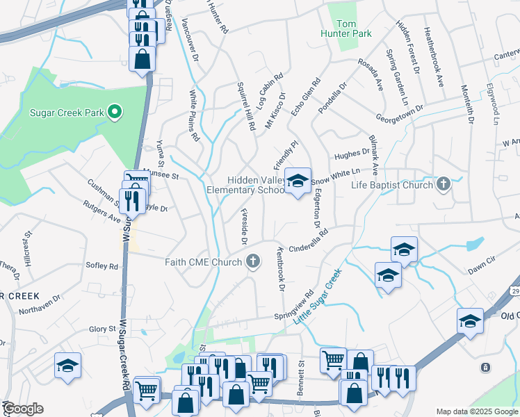 map of restaurants, bars, coffee shops, grocery stores, and more near 4724 Thornwood Road in Charlotte