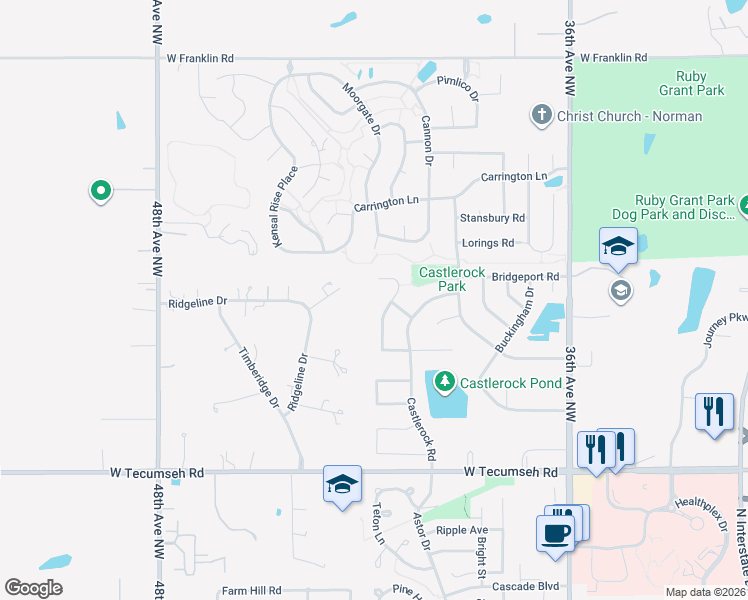 map of restaurants, bars, coffee shops, grocery stores, and more near 4056 Nicole Place in Norman