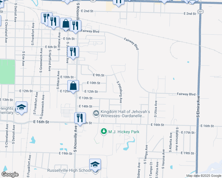 map of restaurants, bars, coffee shops, grocery stores, and more near 1519 East 11th Cove in Russellville