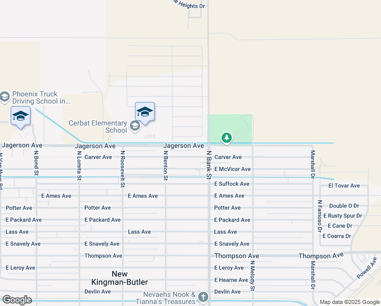 map of restaurants, bars, coffee shops, grocery stores, and more near 2915 Carver Avenue in Kingman