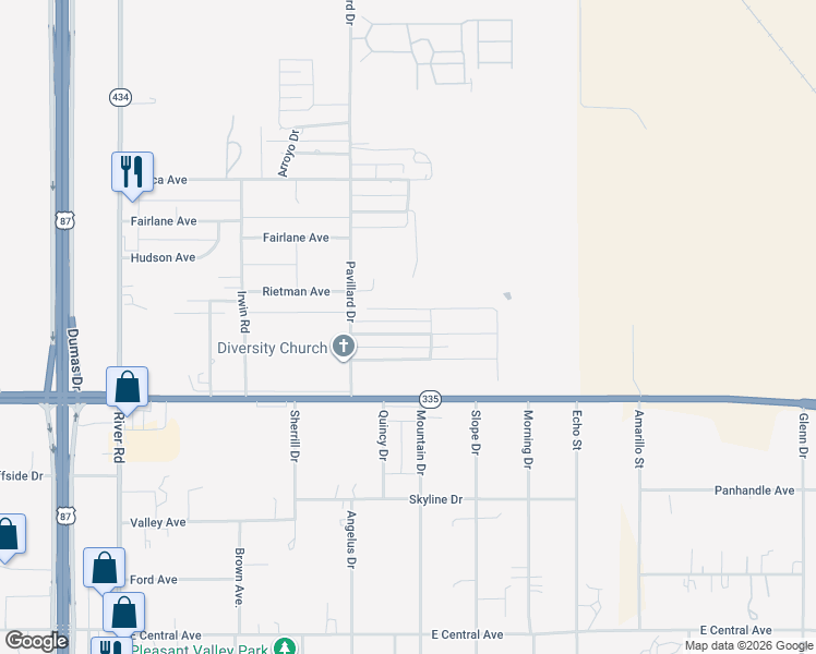 map of restaurants, bars, coffee shops, grocery stores, and more near 1401 Fox Hollow Avenue in Amarillo