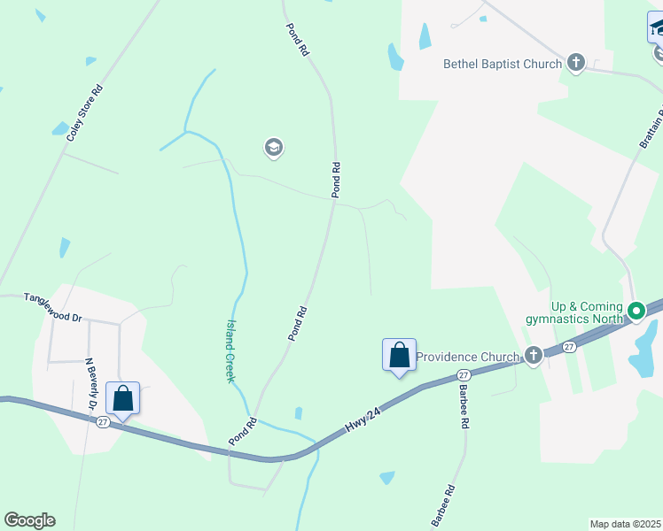 map of restaurants, bars, coffee shops, grocery stores, and more near 17066 Pond Road in Locust