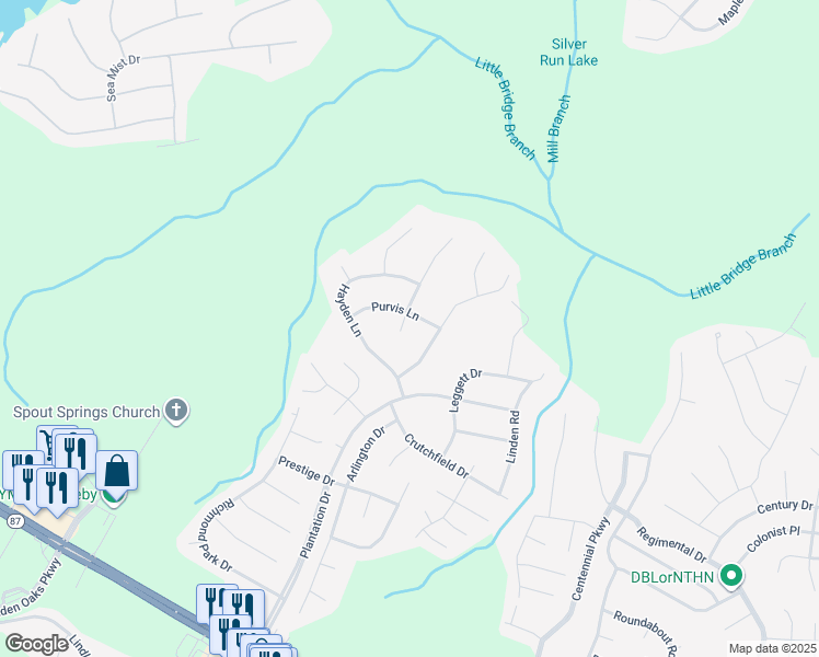 map of restaurants, bars, coffee shops, grocery stores, and more near 255 Hester Place in Cameron