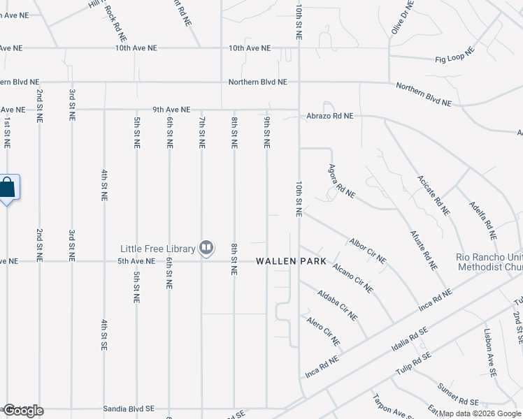 map of restaurants, bars, coffee shops, grocery stores, and more near 521 9th Street Northeast in Rio Rancho